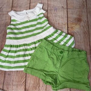 Janie and Jack Size 3 Green Striped Top and Shorts Set